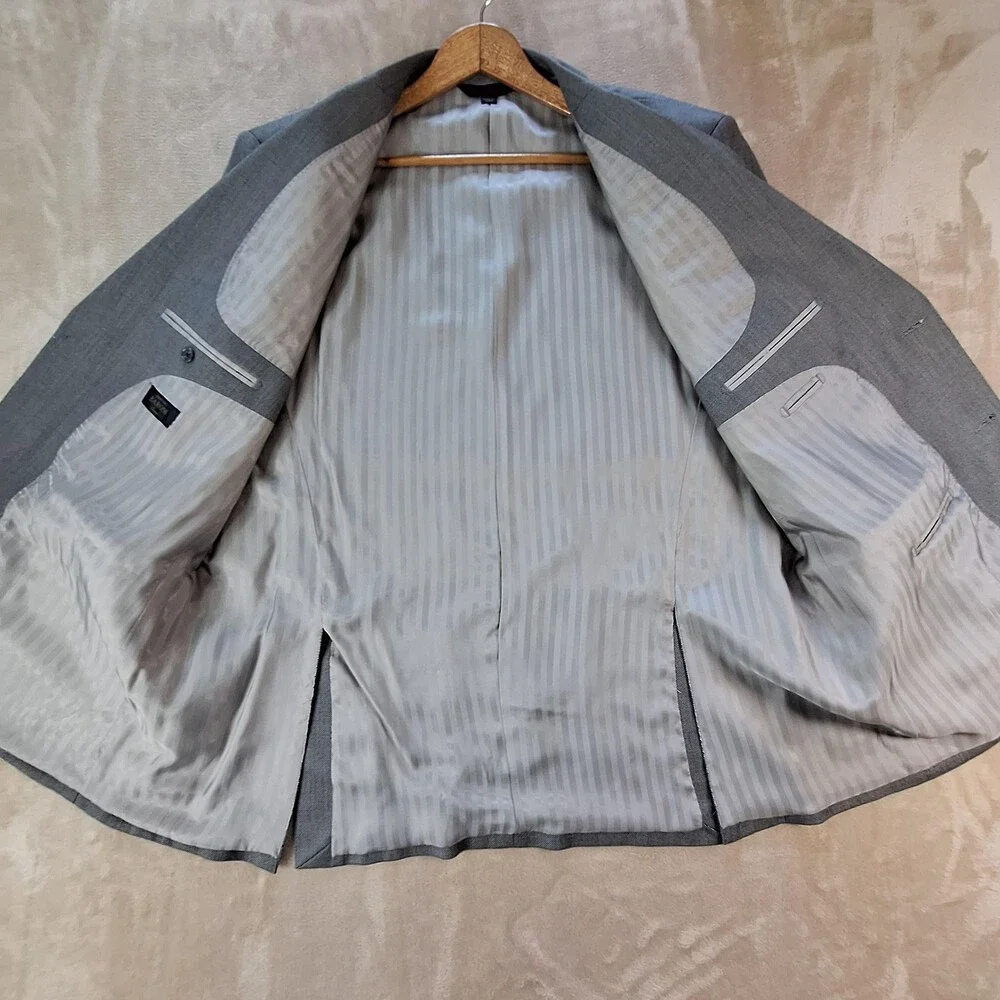 Baroni Suit Mens 48 42x27 Gray Wool Super 150s Double Vent 2 Btn 2 Piece Formal